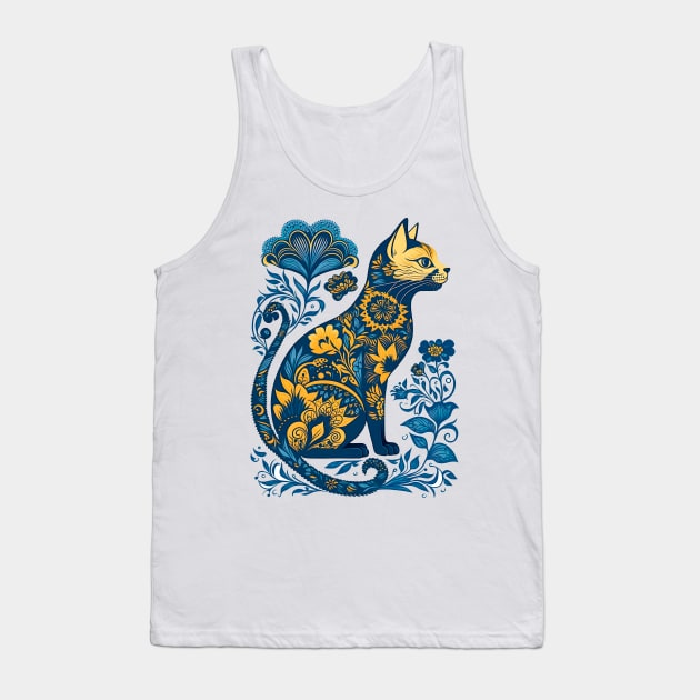 Ukraine Cat Floral Vintage Ukrainian Flag & Vyshyvanka Tank Top by Ai Wanderer